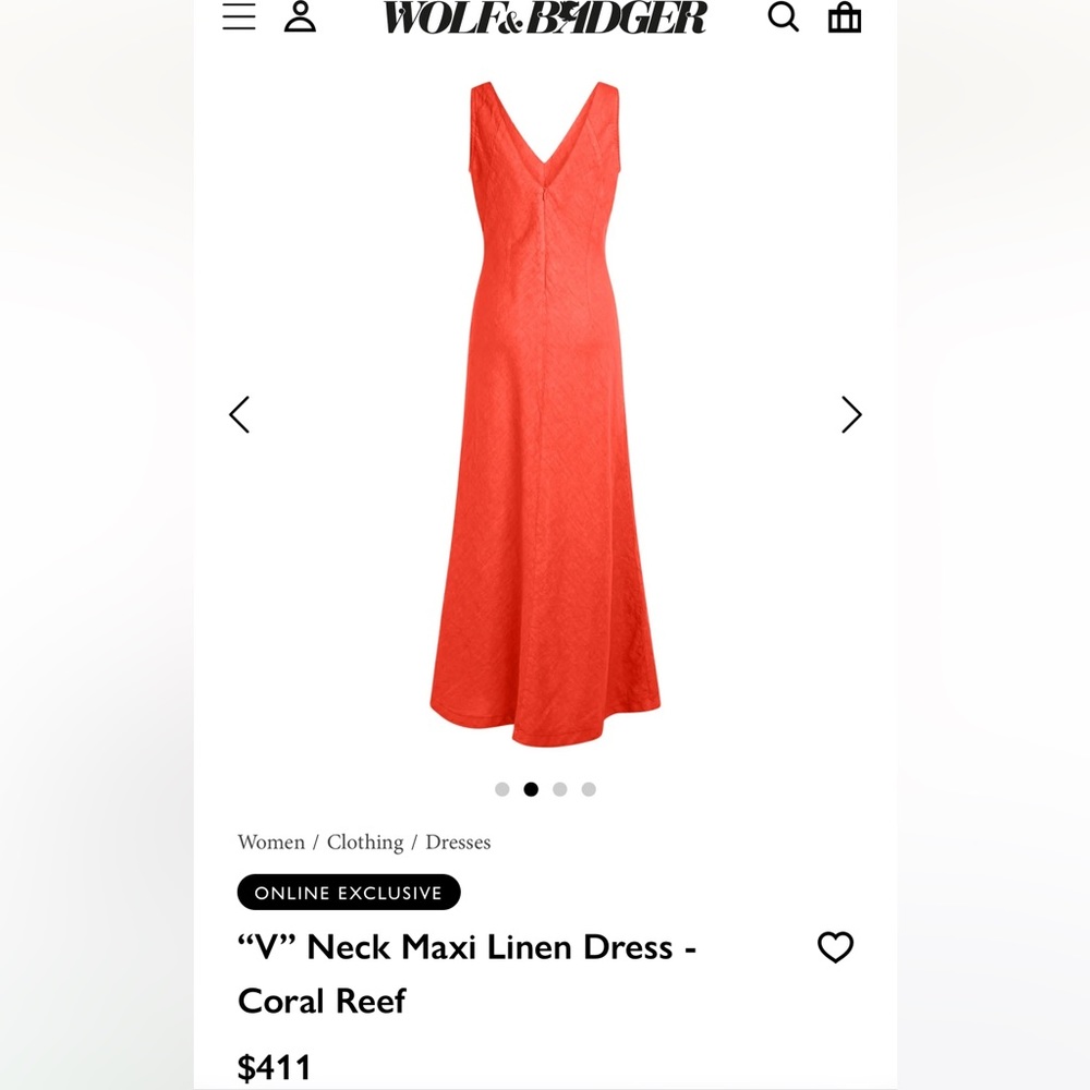 Wolf & Badger Haris Cotton V” Neck Maxi Linen Dress - Coral Reef Size XS